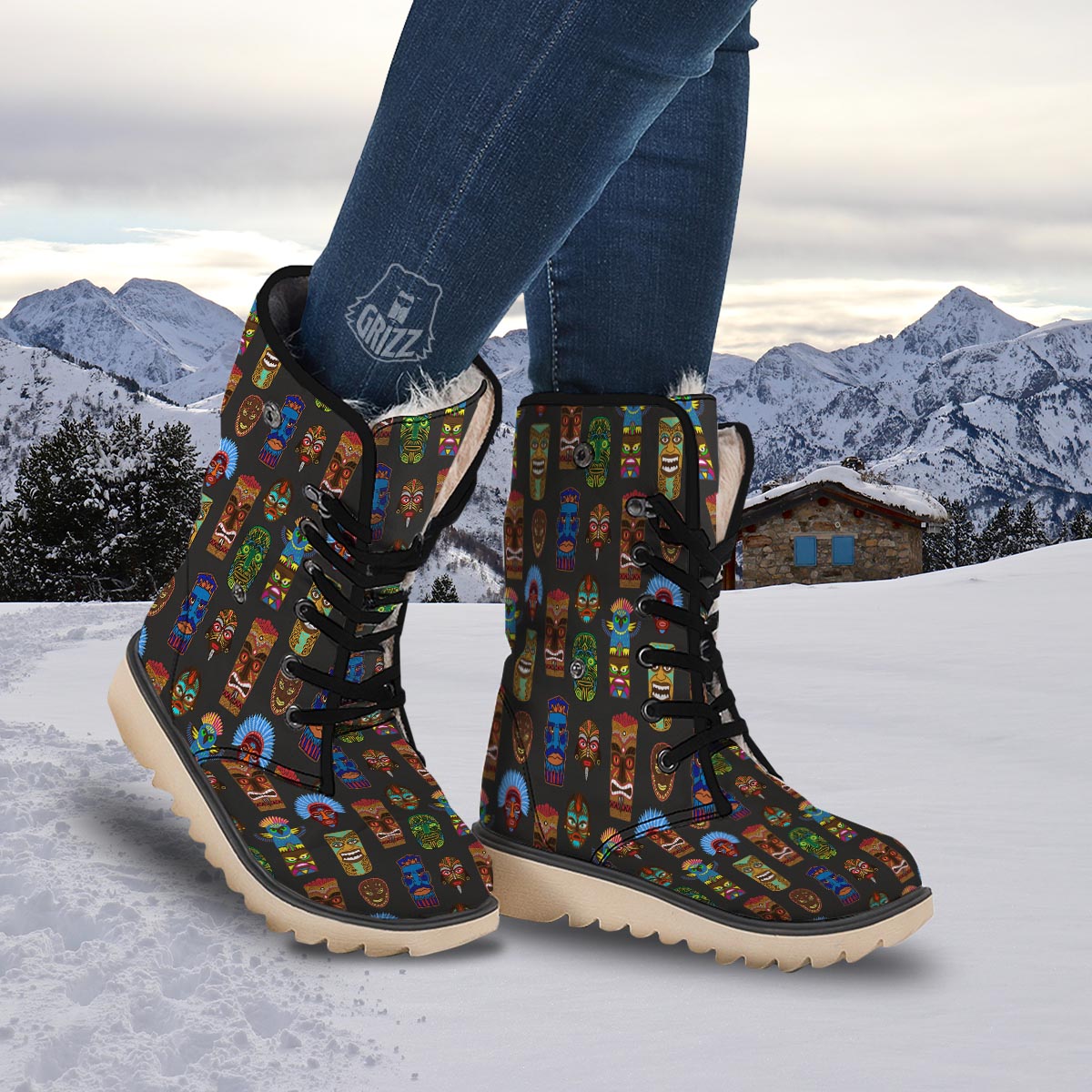 Totem Tiki Print Pattern Snow Boots-grizzshop