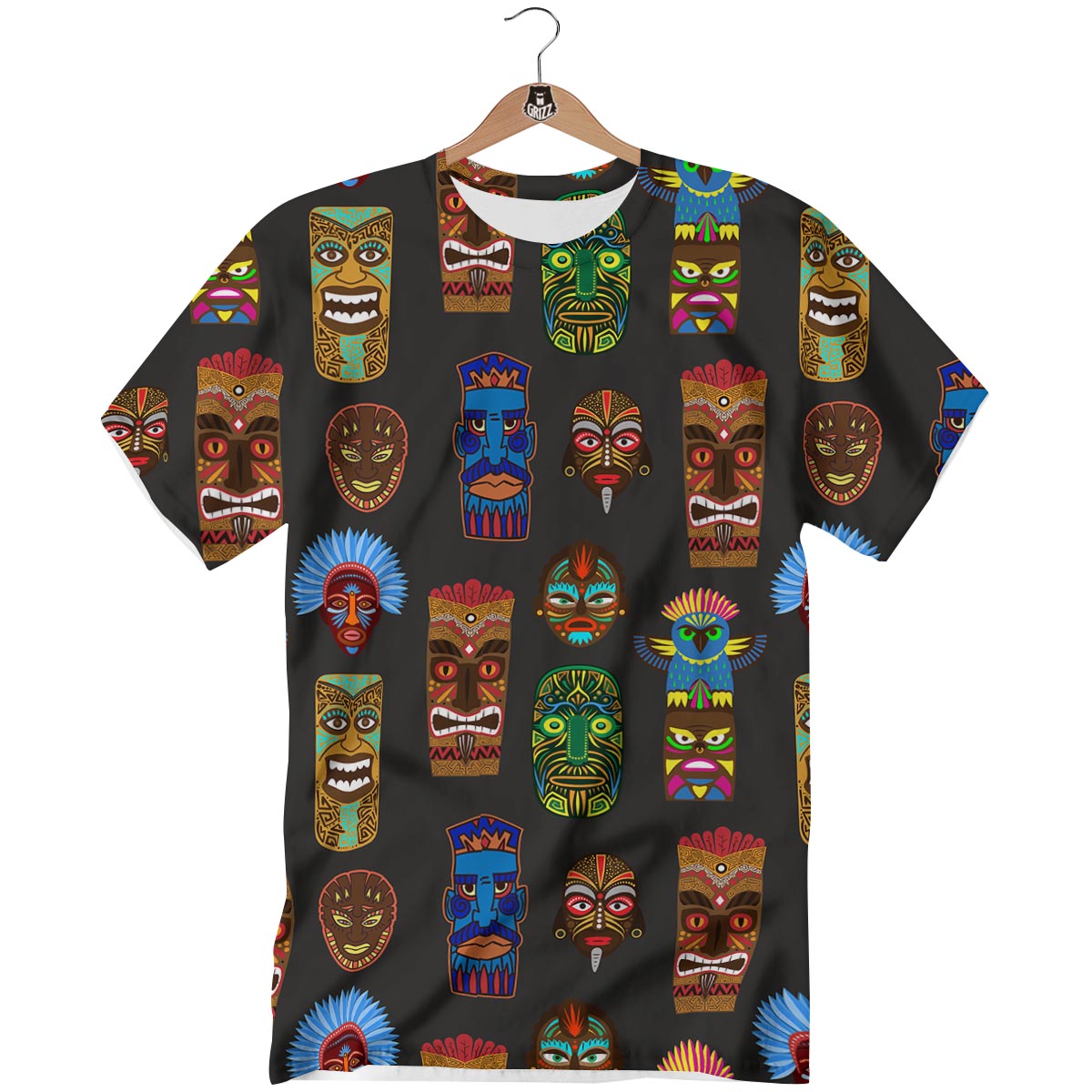 Totem Tiki Print Pattern T-Shirt-grizzshop
