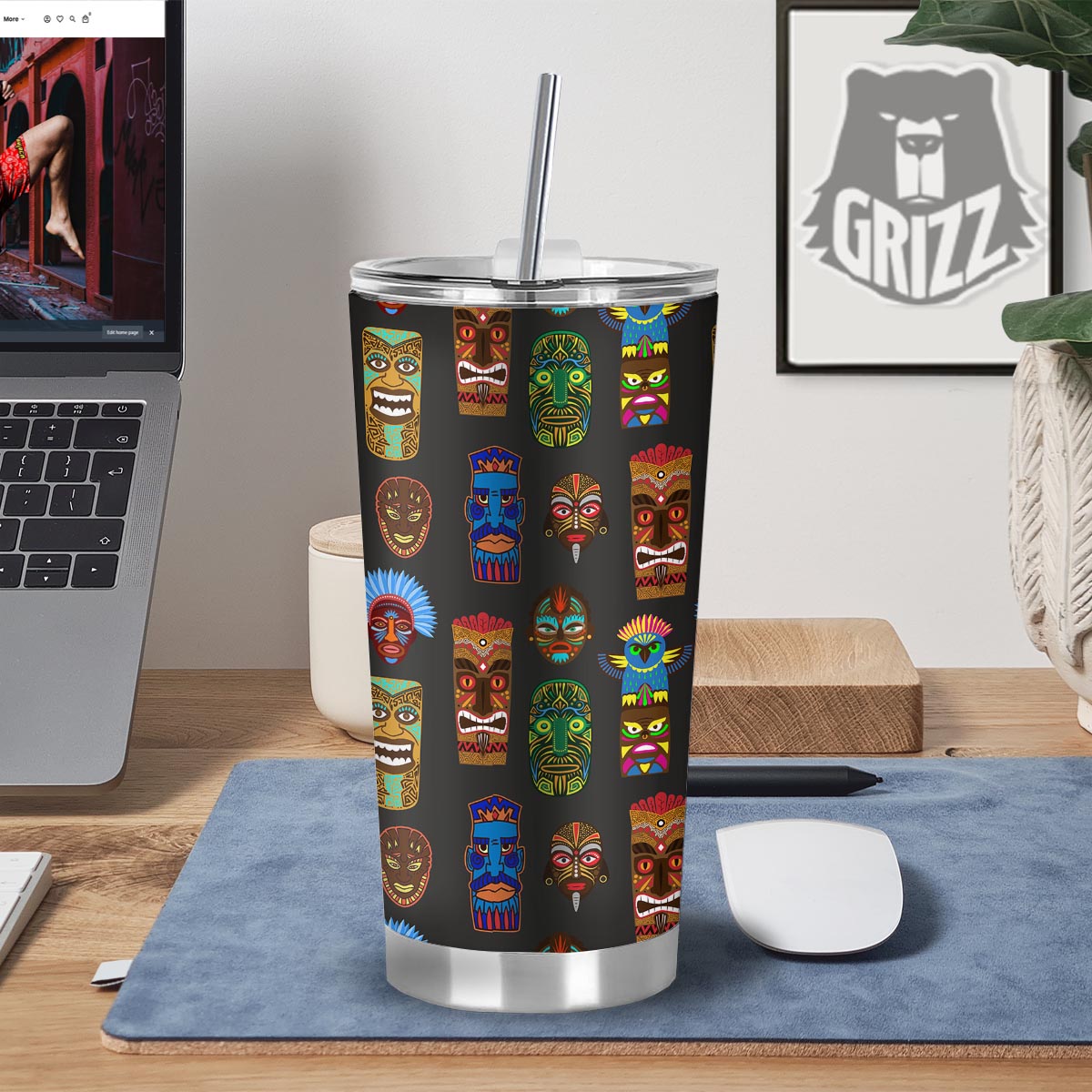 Totem Tiki Print Pattern Tumbler-grizzshop