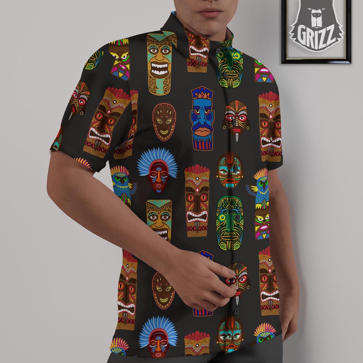 Totem Tiki Print Pattern Untucked Shirts-grizzshop