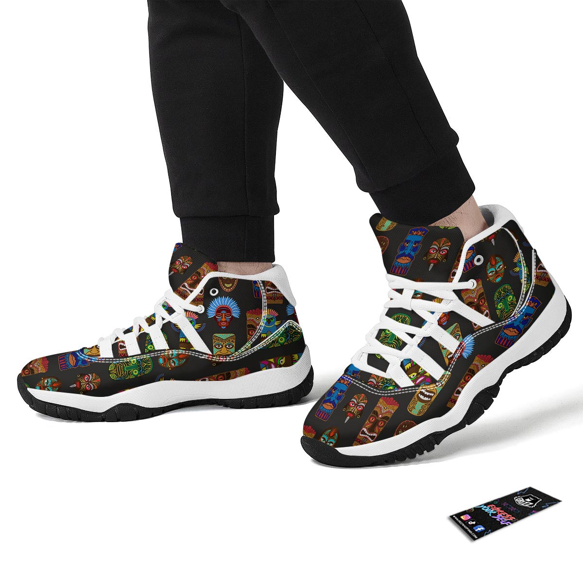 Totem Tiki Print Pattern White Bball Shoes-grizzshop