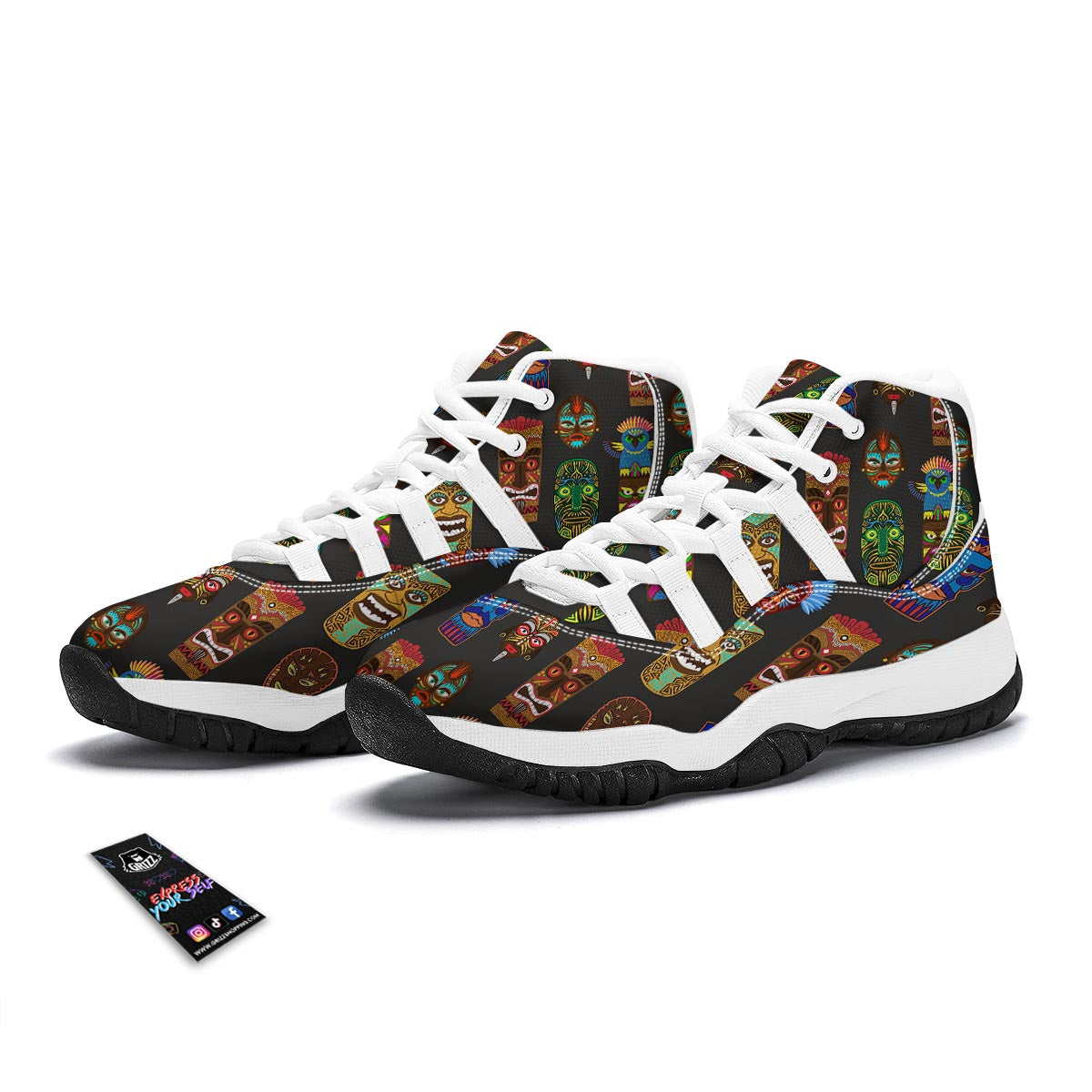 Totem Tiki Print Pattern White Bball Shoes-grizzshop
