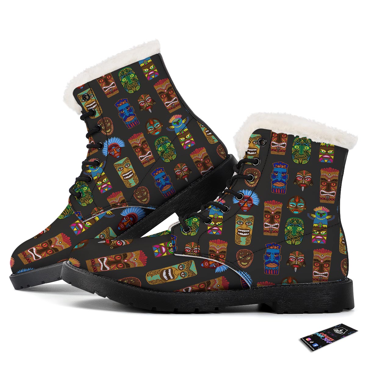 Totem Tiki Print Pattern Winter Boots-grizzshop