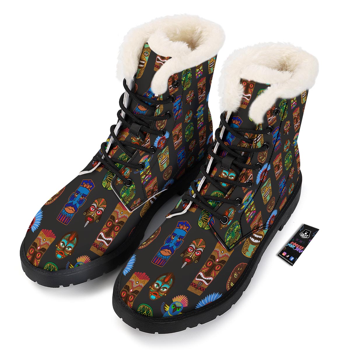 Totem Tiki Print Pattern Winter Boots-grizzshop