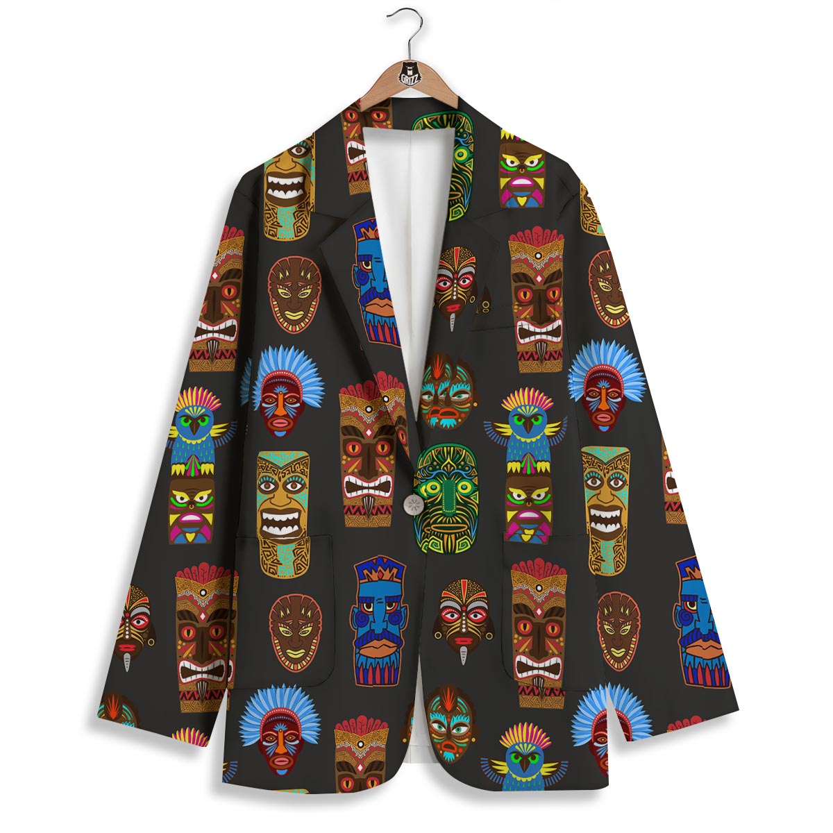 Totem Tiki Print Pattern Women's Blazer-grizzshop