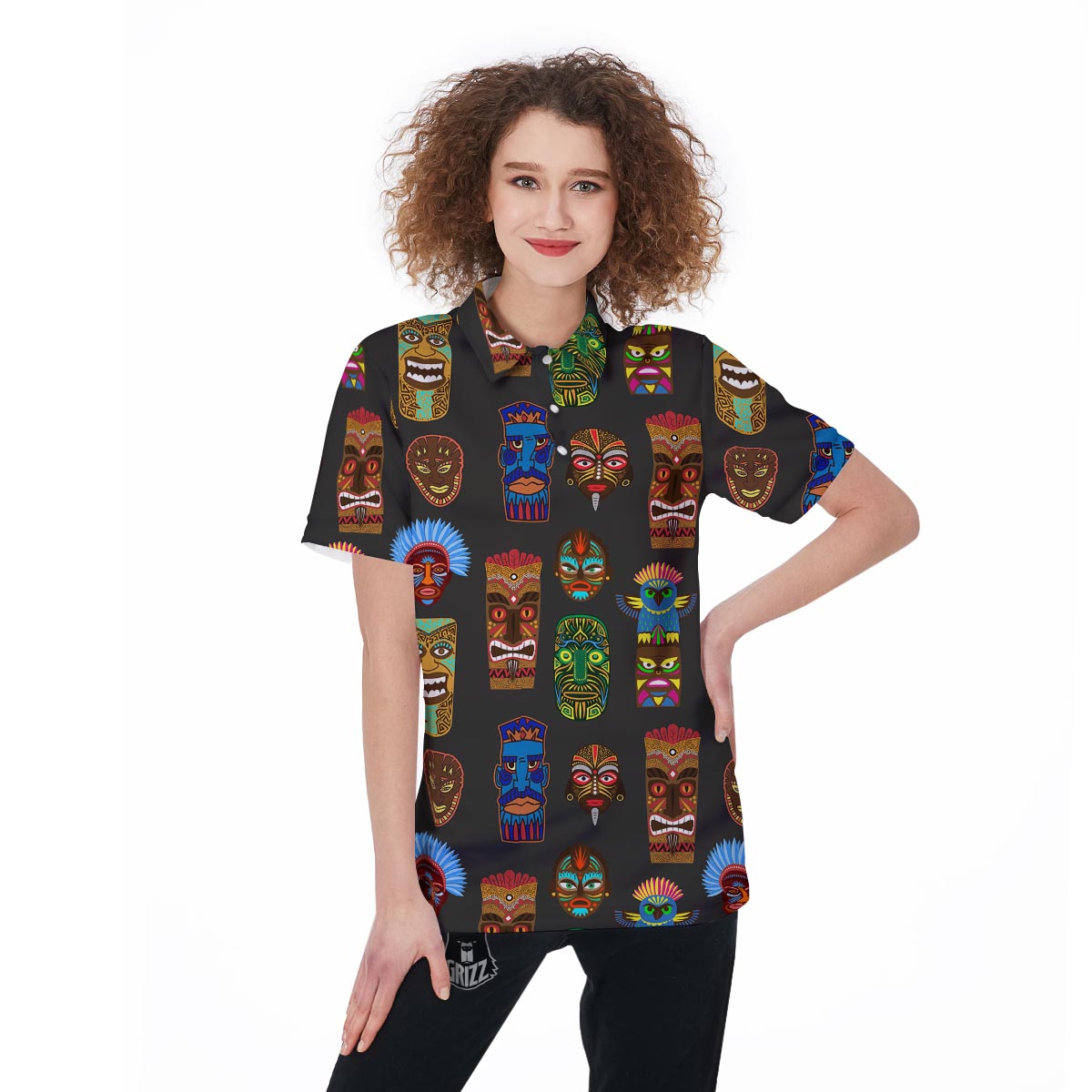 Totem Tiki Print Pattern Women's Golf Shirts-grizzshop