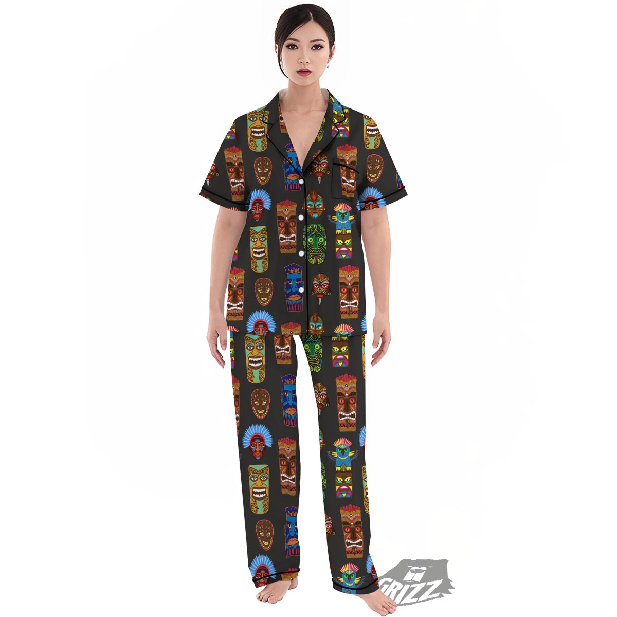 Totem Tiki Print Pattern Women's Pajamas Set-grizzshop