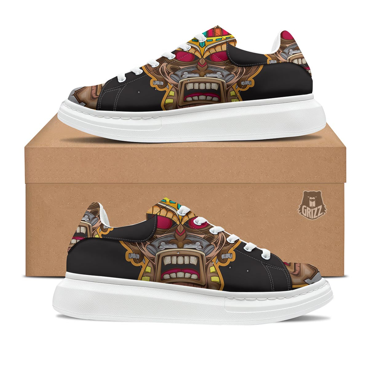 Totem Tiki Print Platform Shoes-grizzshop