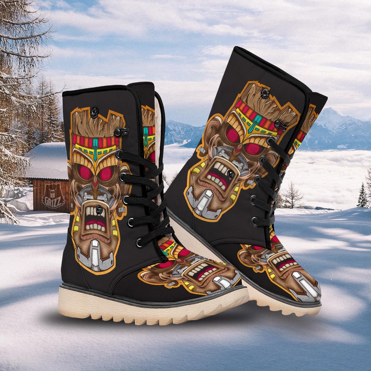 Totem Tiki Print Snow Boots-grizzshop