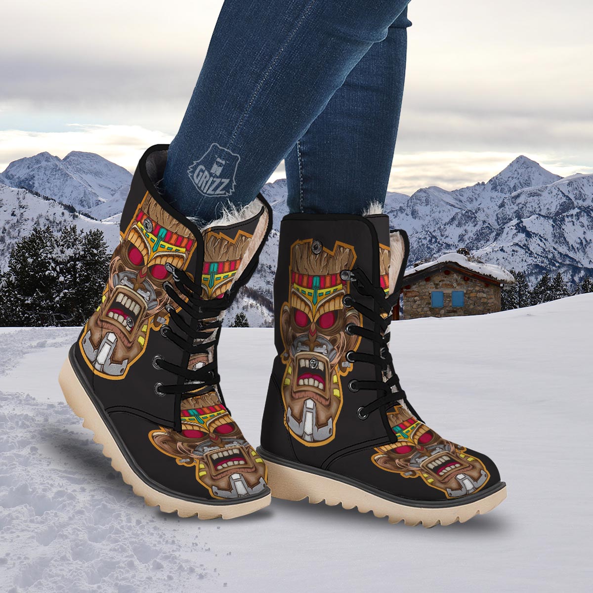 Totem Tiki Print Snow Boots-grizzshop