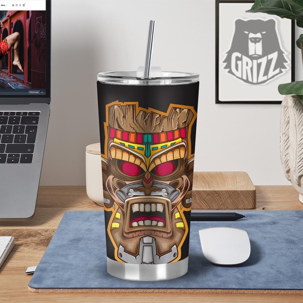Totem Tiki Print Tumbler-grizzshop