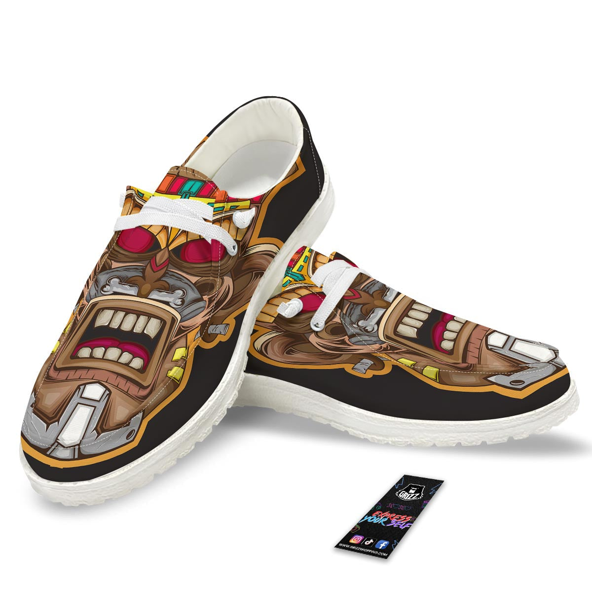 Totem Tiki Print White Loafers-grizzshop
