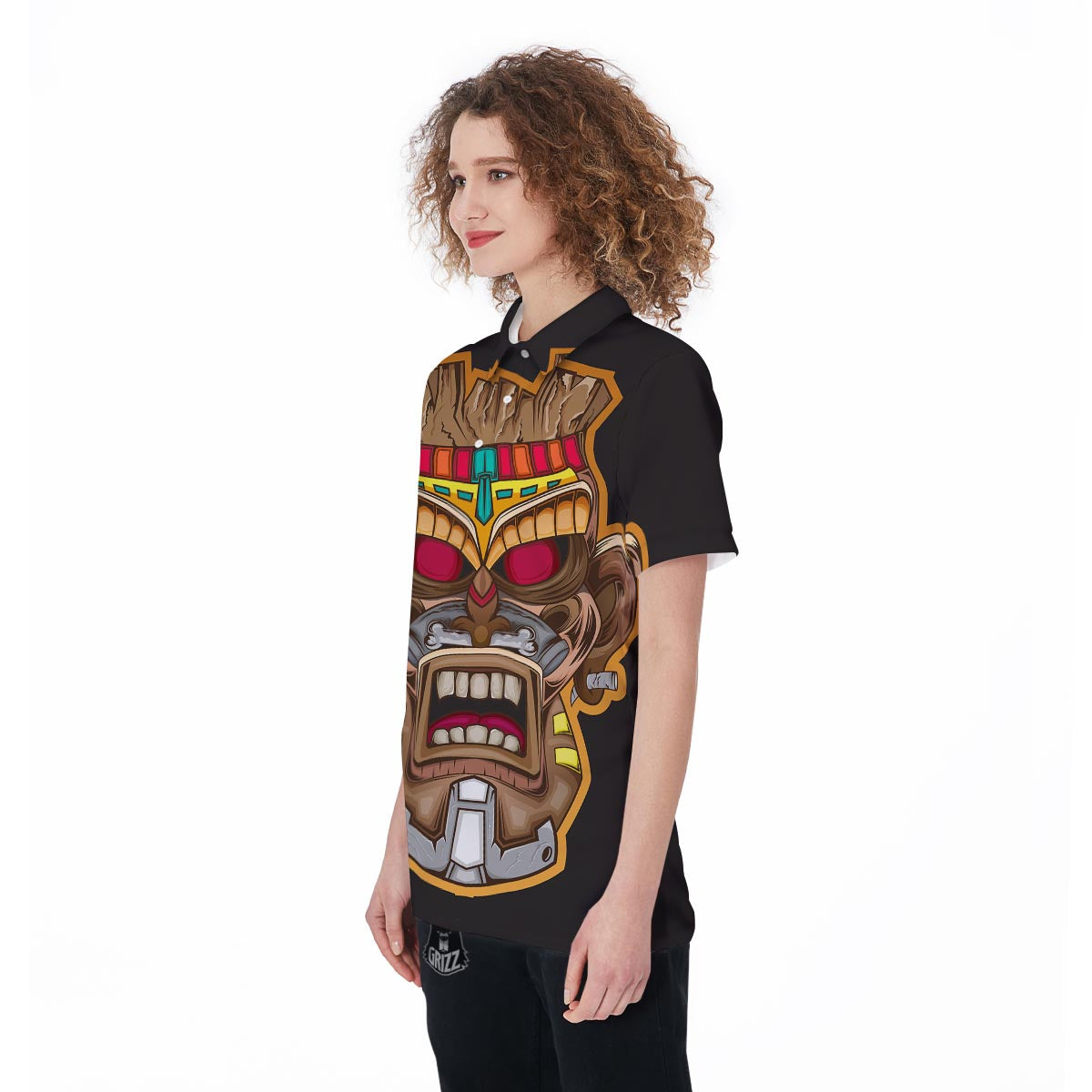 Totem Tiki Print Women's Golf Shirts-grizzshop