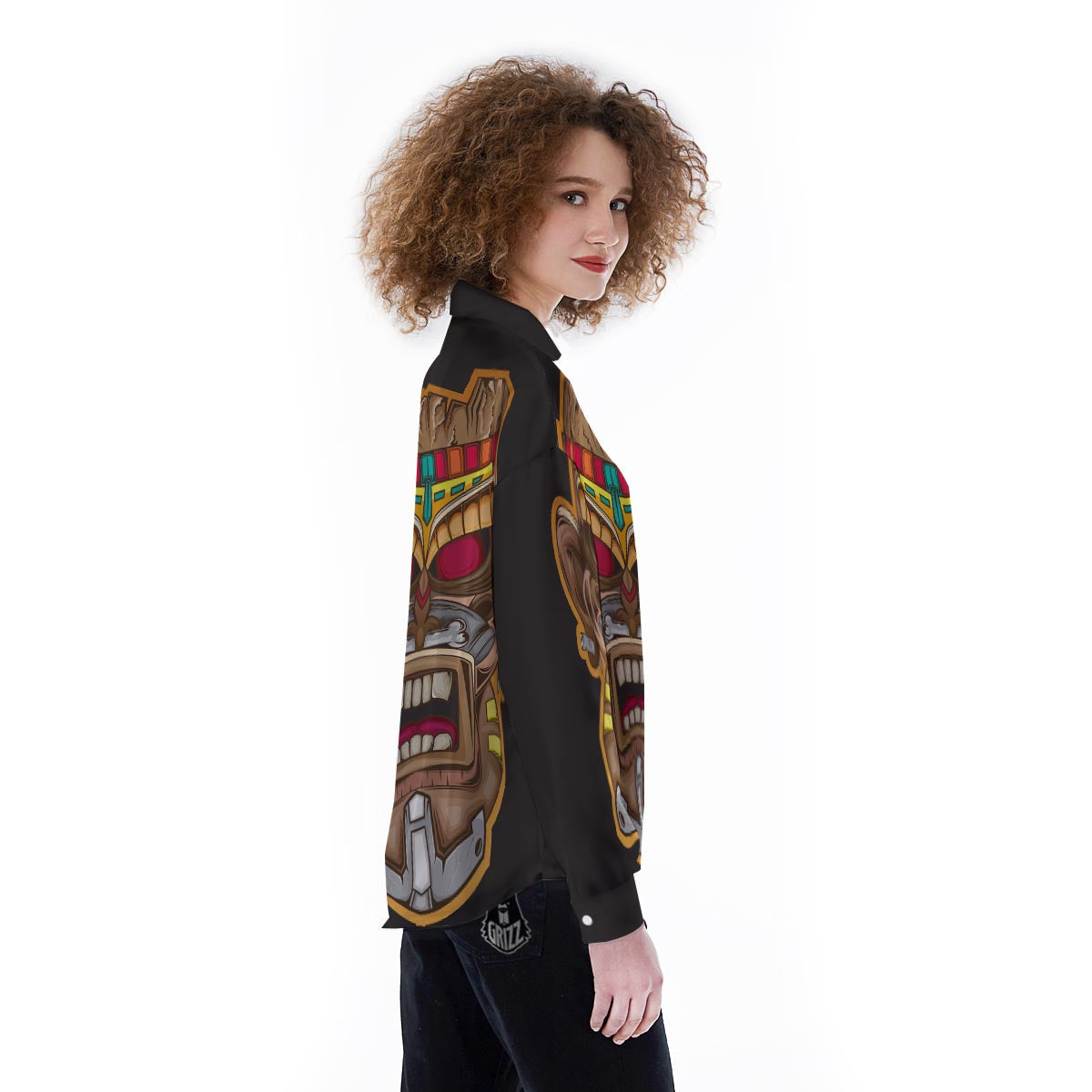 Totem Tiki Print Women's Long Sleeve Shirts-grizzshop