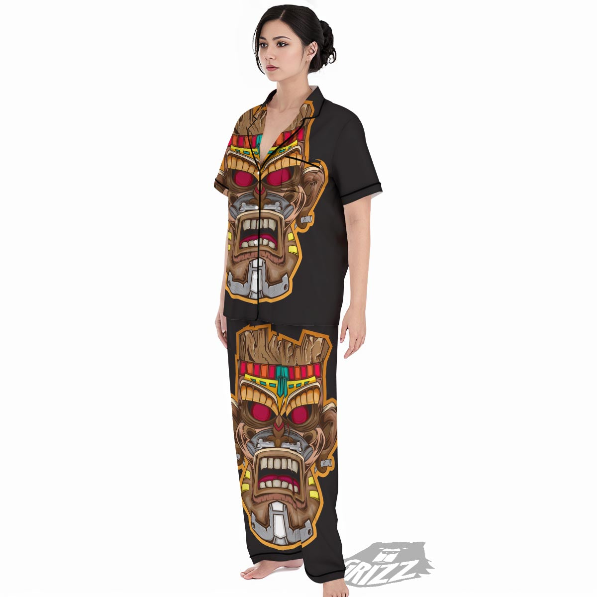 Totem Tiki Print Women's Pajamas Set-grizzshop