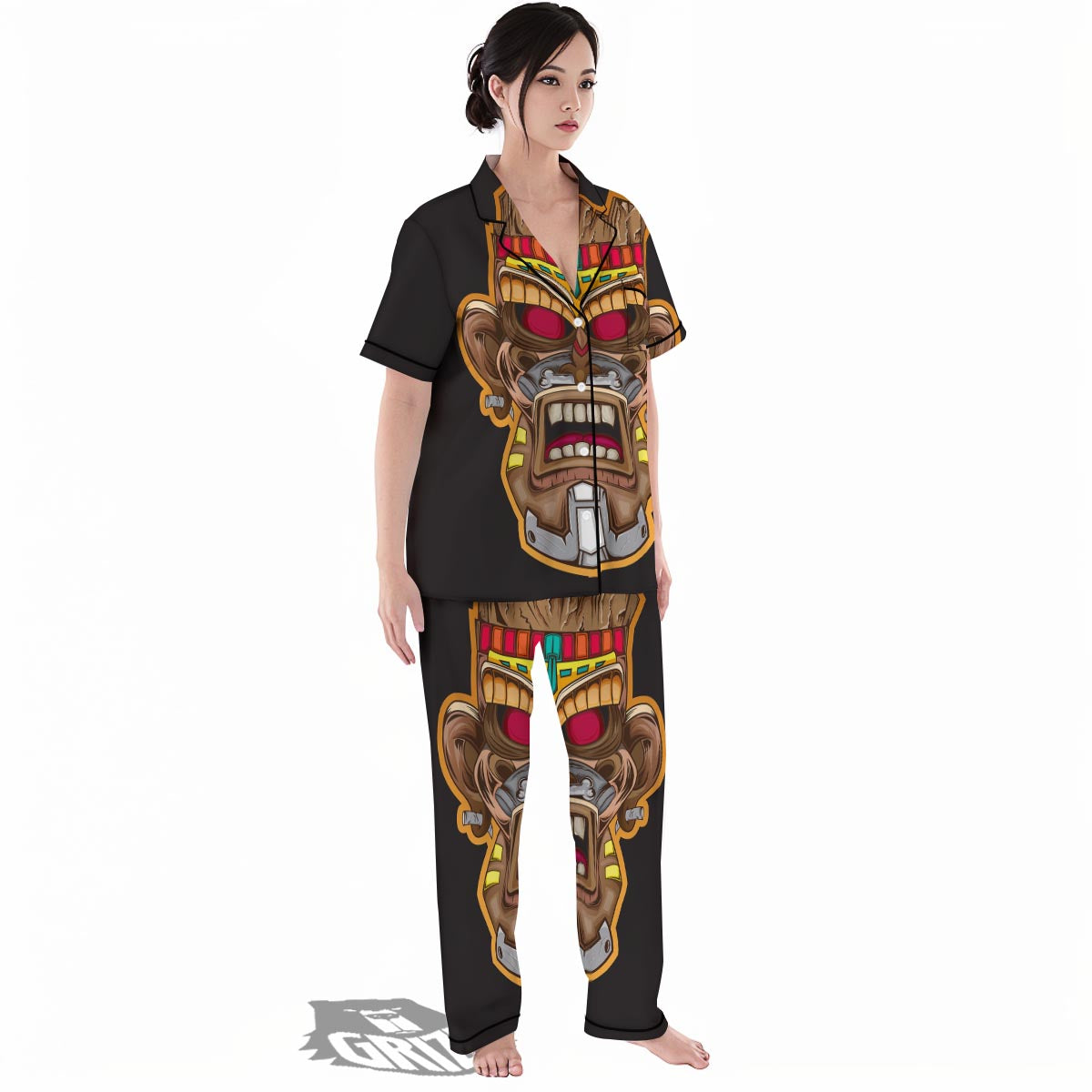 Totem Tiki Print Women's Pajamas Set-grizzshop