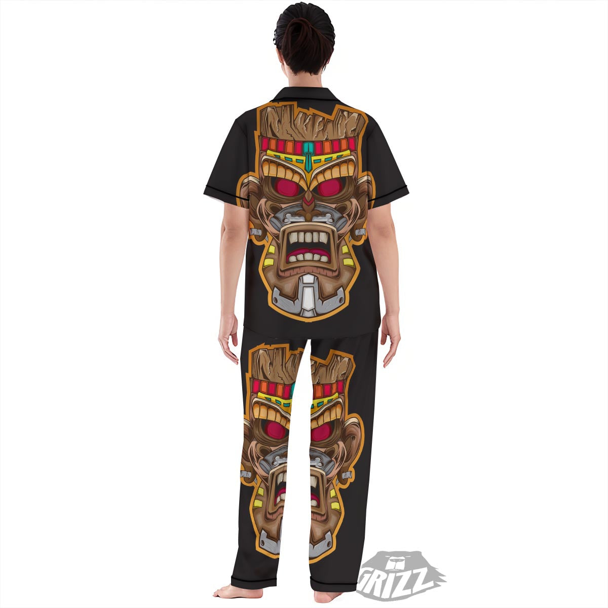 Totem Tiki Print Women's Pajamas Set-grizzshop