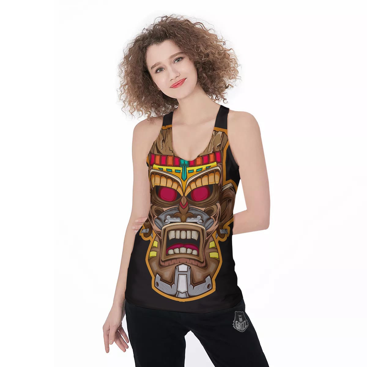 Totem Tiki Print Women's Racerback Tank Top-grizzshop