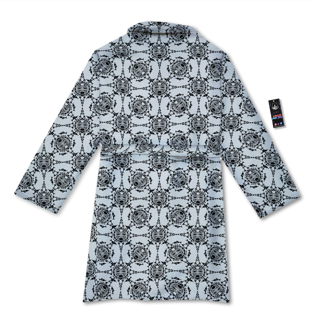 Totem White And Black Print Pattern Bathrobe-grizzshop