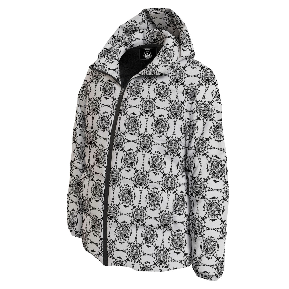 Totem White And Black Print Pattern Down Jacket-grizzshop