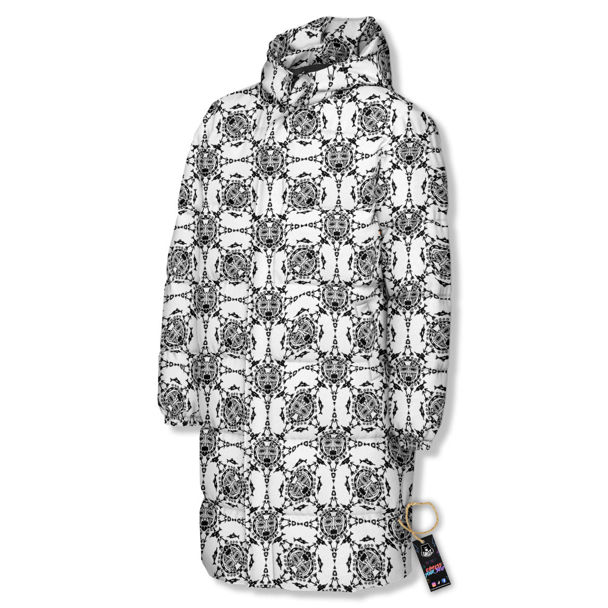 Totem White And Black Print Pattern Long Down Jacket-grizzshop