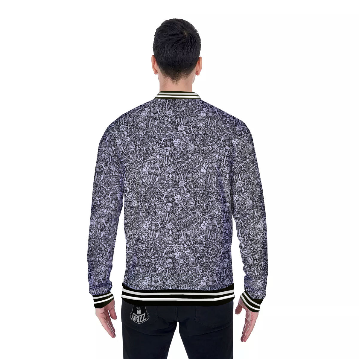 Totem White And Grey Print Pattern Baseball Jacket-grizzshop