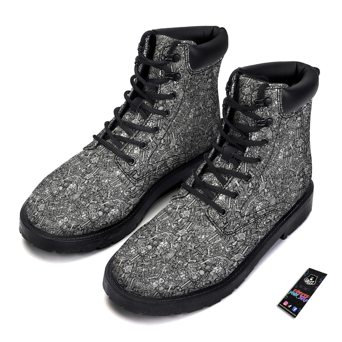 Totem White And Grey Print Pattern Boots-grizzshop
