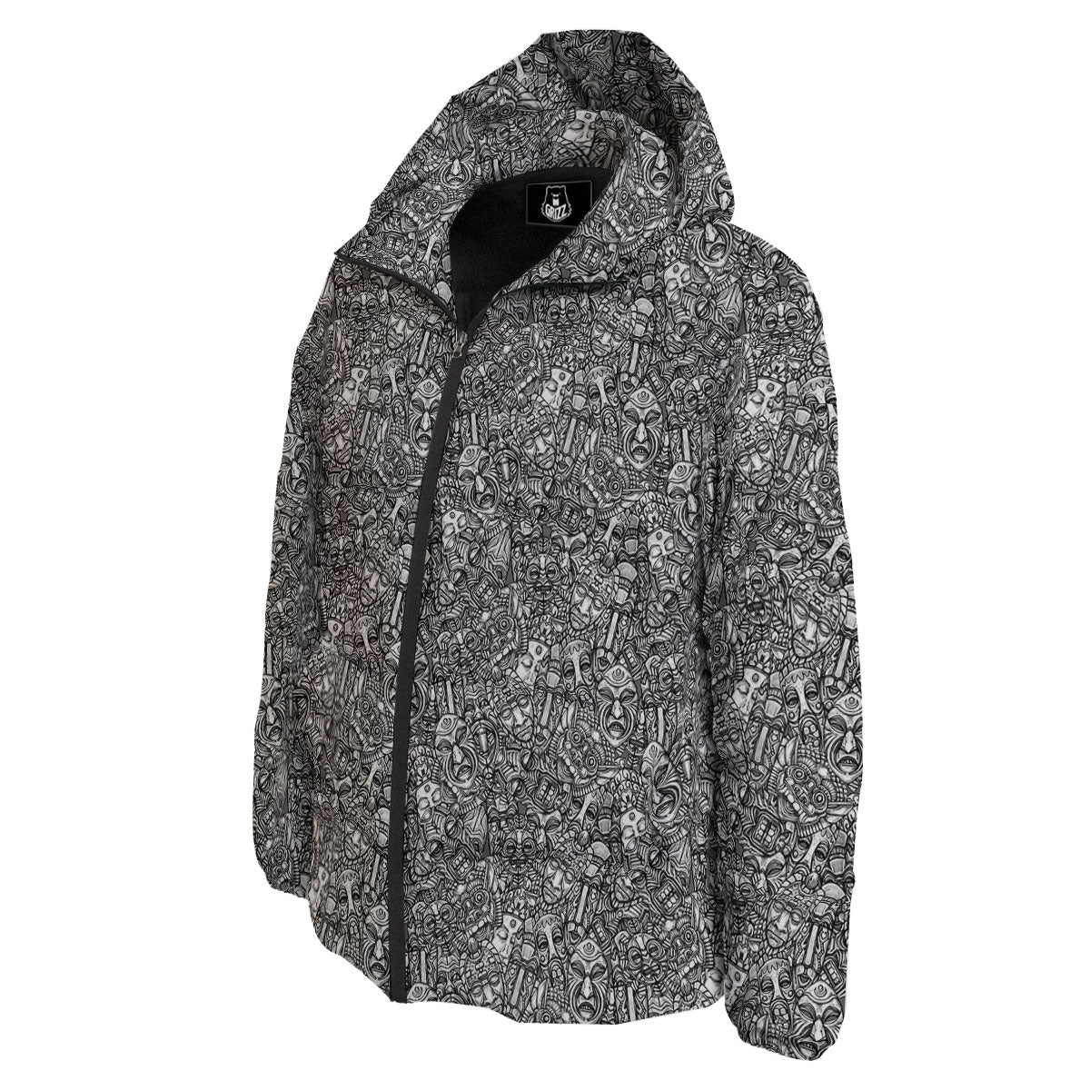 Totem White And Grey Print Pattern Down Jacket-grizzshop