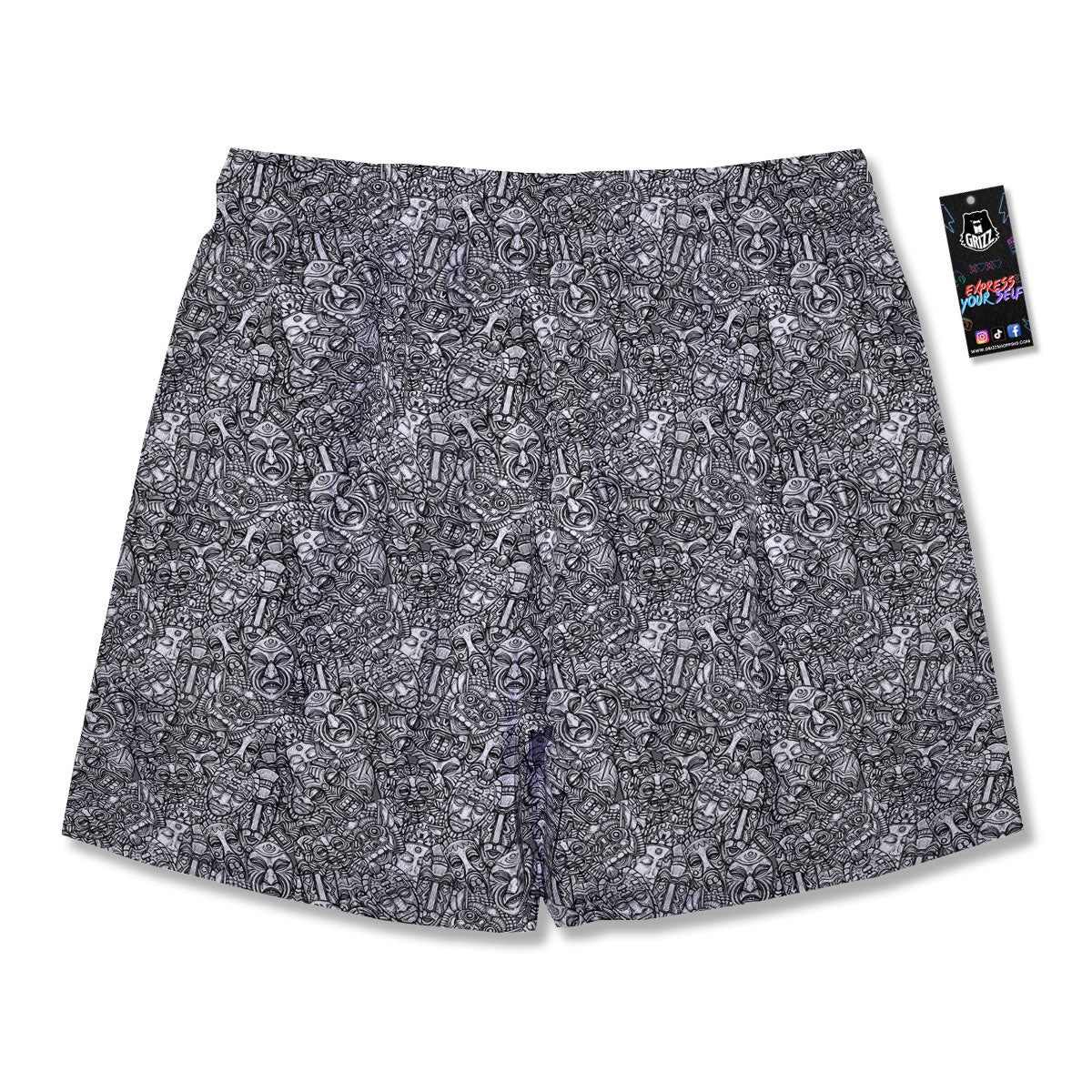 Totem White And Grey Print Pattern Men's Running Shorts-grizzshop