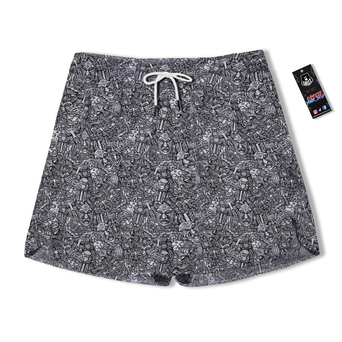 Totem White And Grey Print Pattern Men's Running Shorts-grizzshop