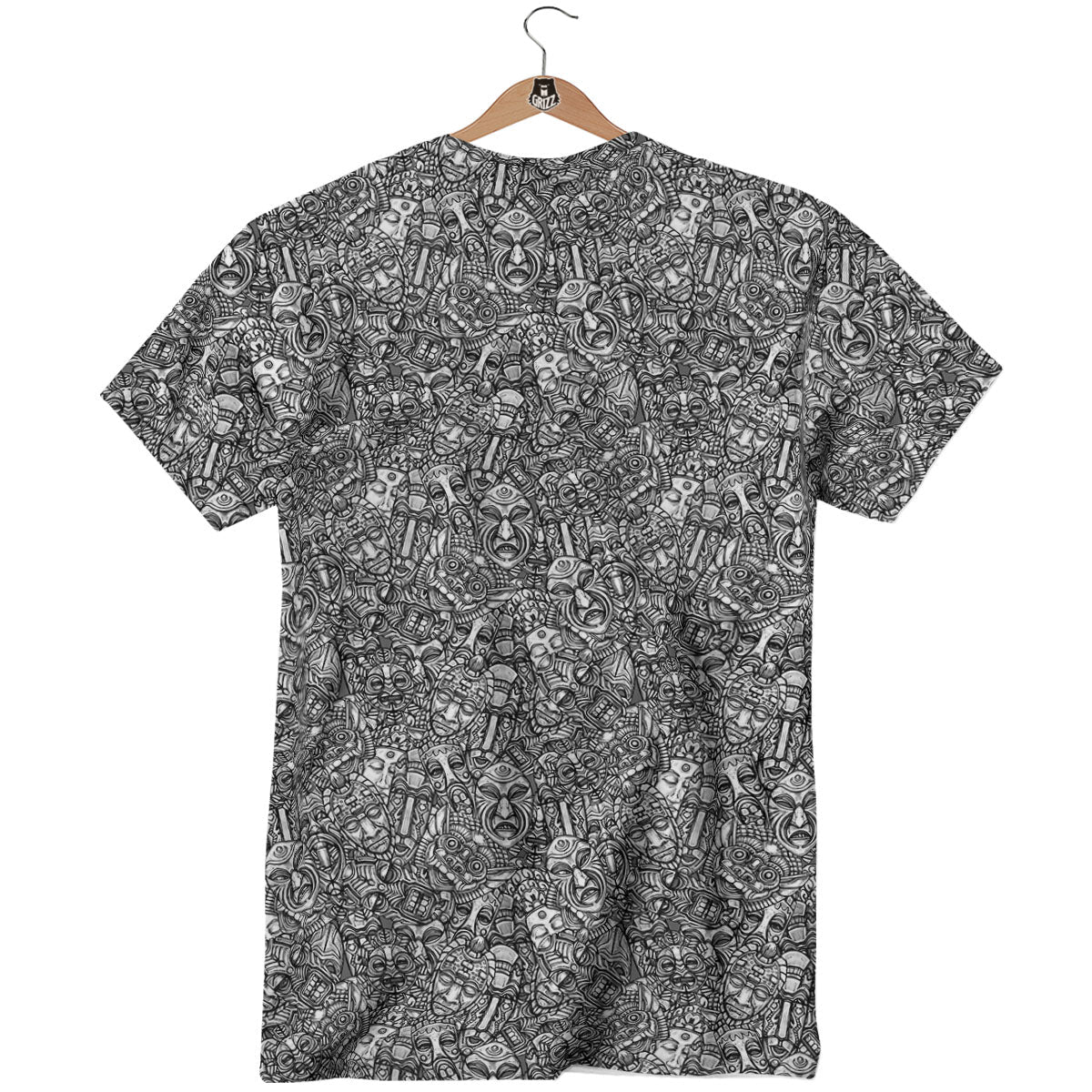 Totem White And Grey Print Pattern T-Shirt-grizzshop