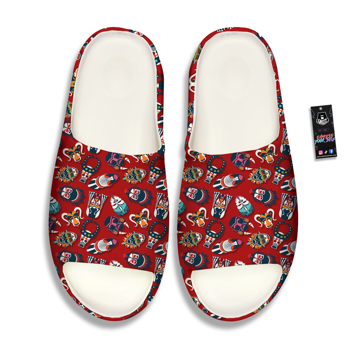 Totem Masks African Print Pattern Sandals-grizzshop