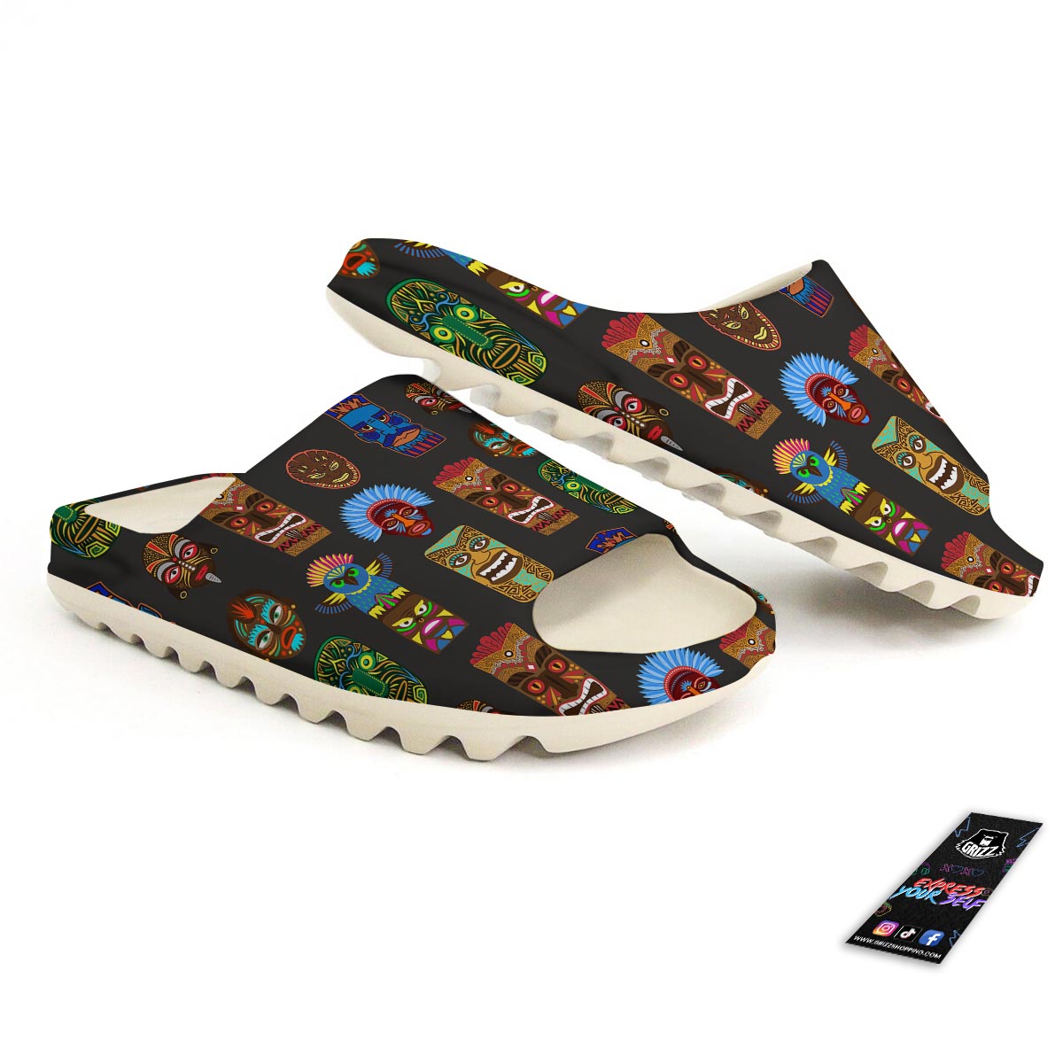 Totem Tiki Print Pattern Sandals-grizzshop