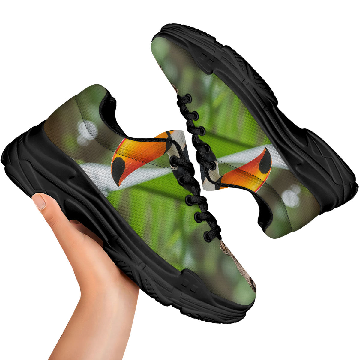 Toucan Aloha Keel-Billed Print Black Chunky Shoes-grizzshop