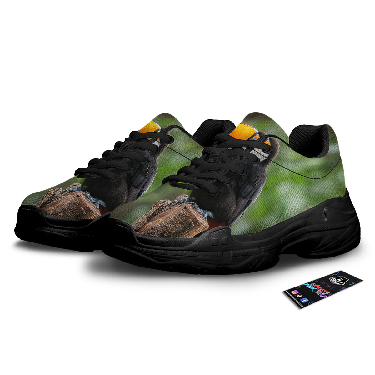 Toucan Aloha Keel-Billed Print Black Chunky Shoes-grizzshop