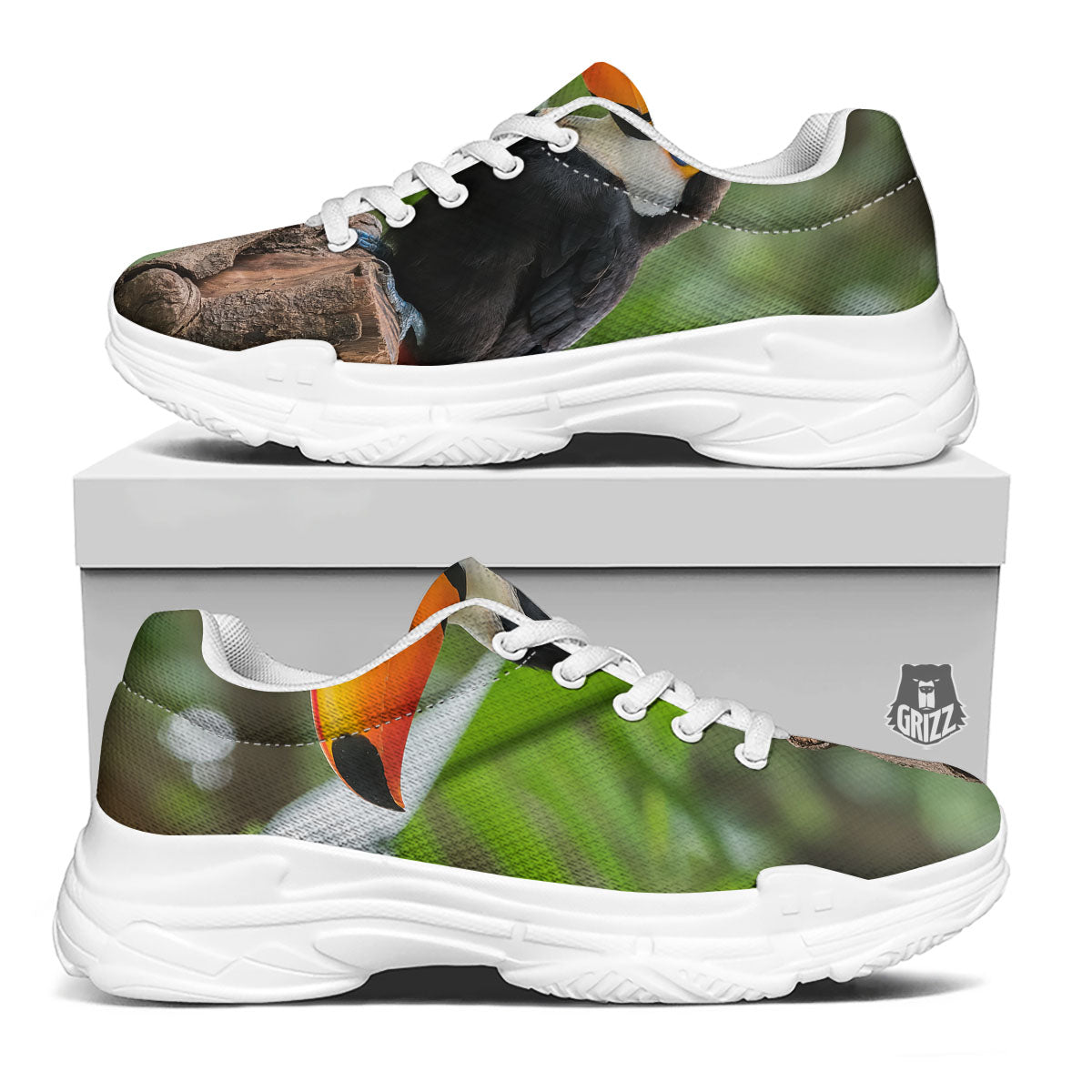 Toucan Aloha Keel-Billed Print White Chunky Shoes-grizzshop