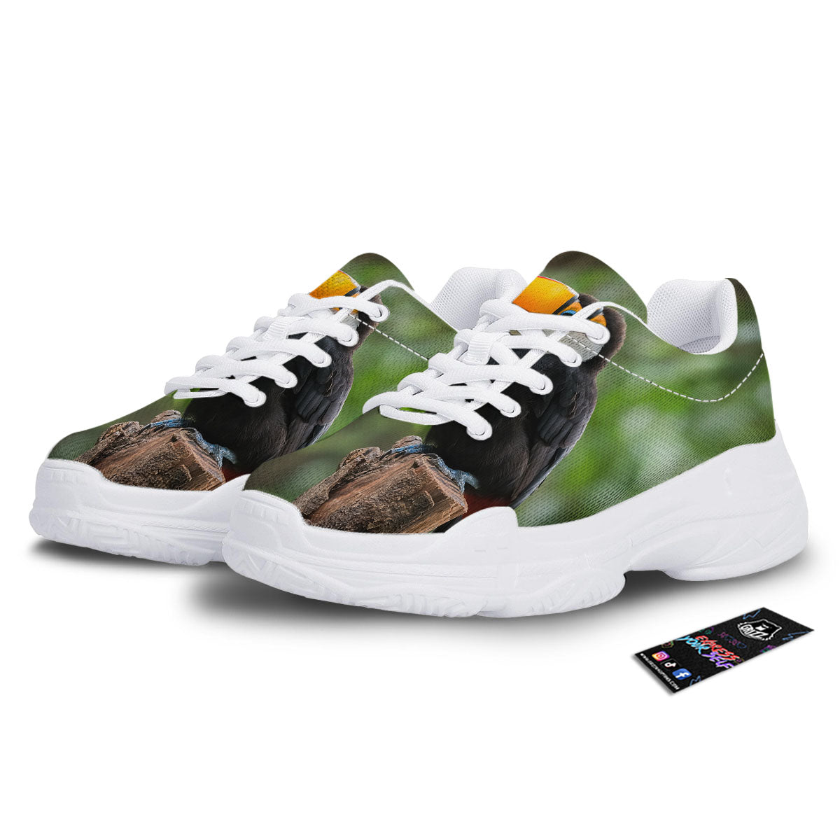 Toucan Aloha Keel-Billed Print White Chunky Shoes-grizzshop