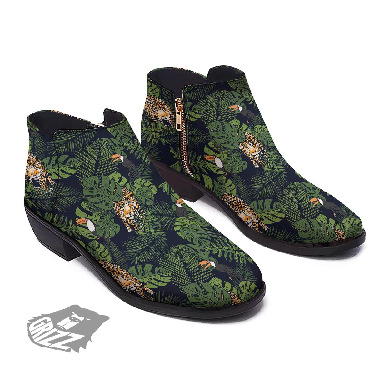 Toucan And Tiger Print Pattern Ankle Boots-grizzshop