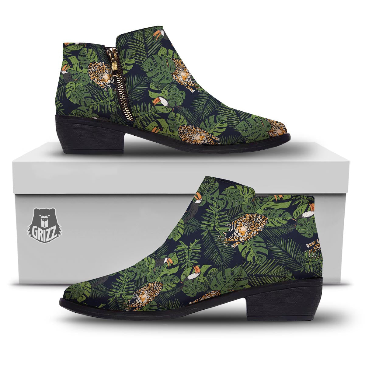 Toucan And Tiger Print Pattern Ankle Boots-grizzshop