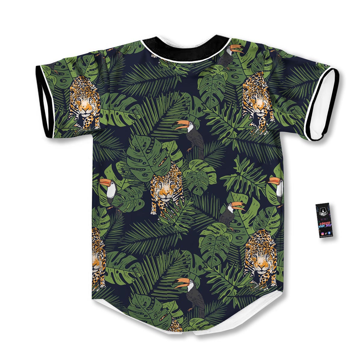 Toucan And Tiger Print Pattern Baseball Jersey-grizzshop