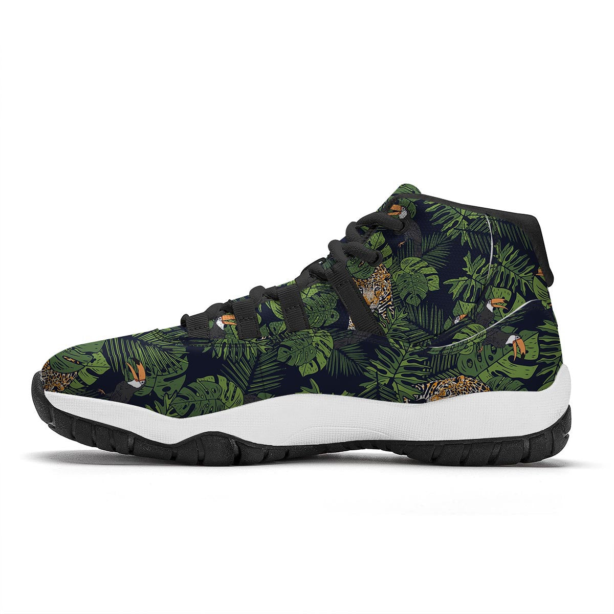 Toucan And Tiger Print Pattern Black Bball Shoes-grizzshop