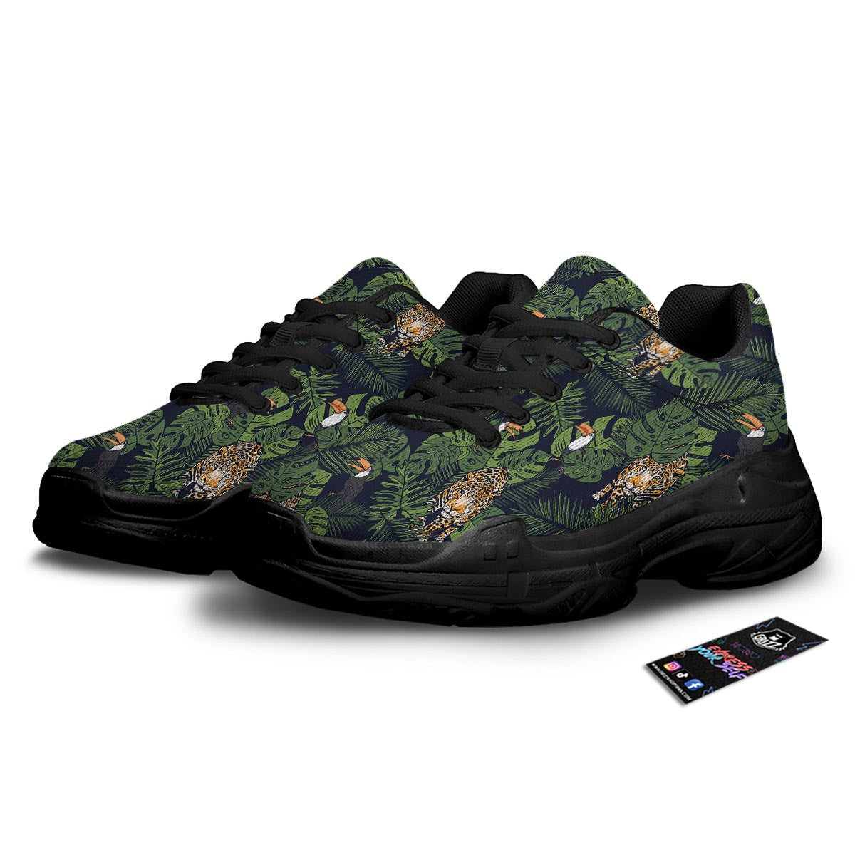 Toucan And Tiger Print Pattern Black Chunky Shoes-grizzshop