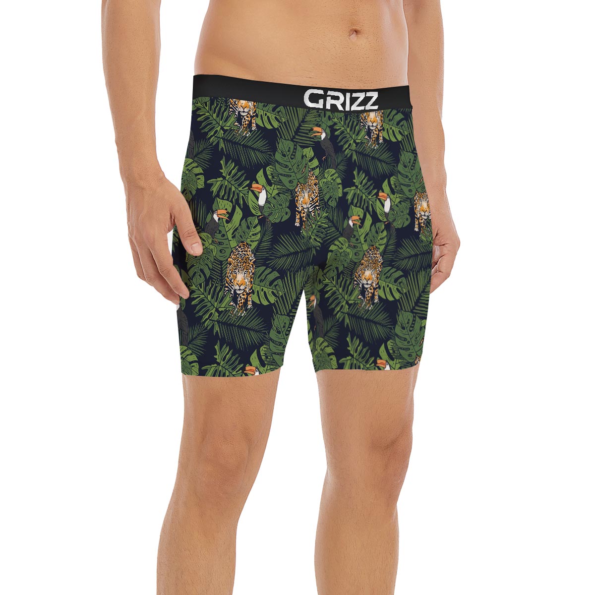 Toucan And Tiger Print Pattern Boxer Briefs-grizzshop