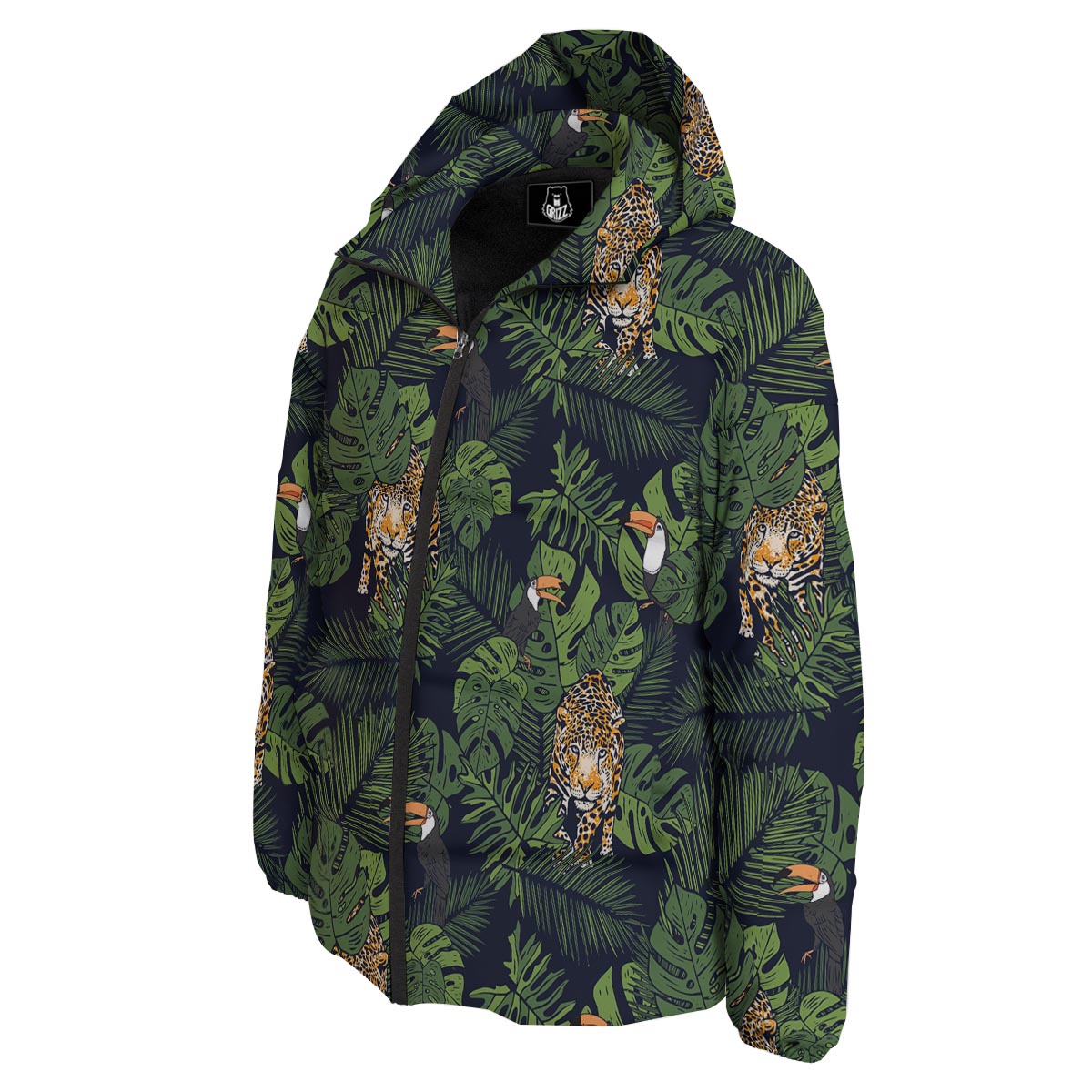 Toucan And Tiger Print Pattern Down Jacket-grizzshop