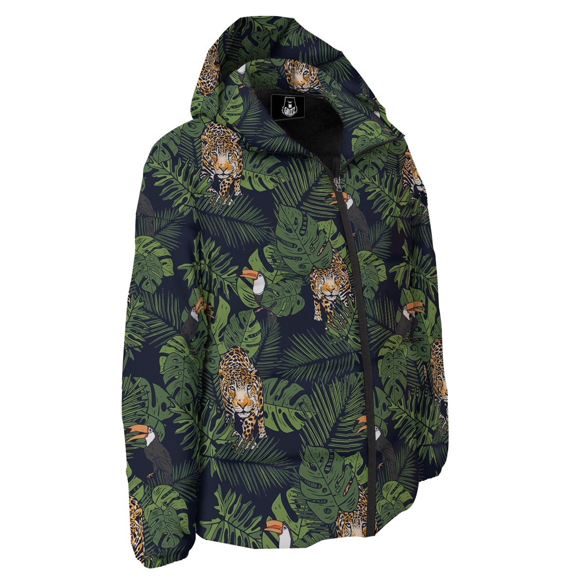 Toucan And Tiger Print Pattern Down Jacket-grizzshop