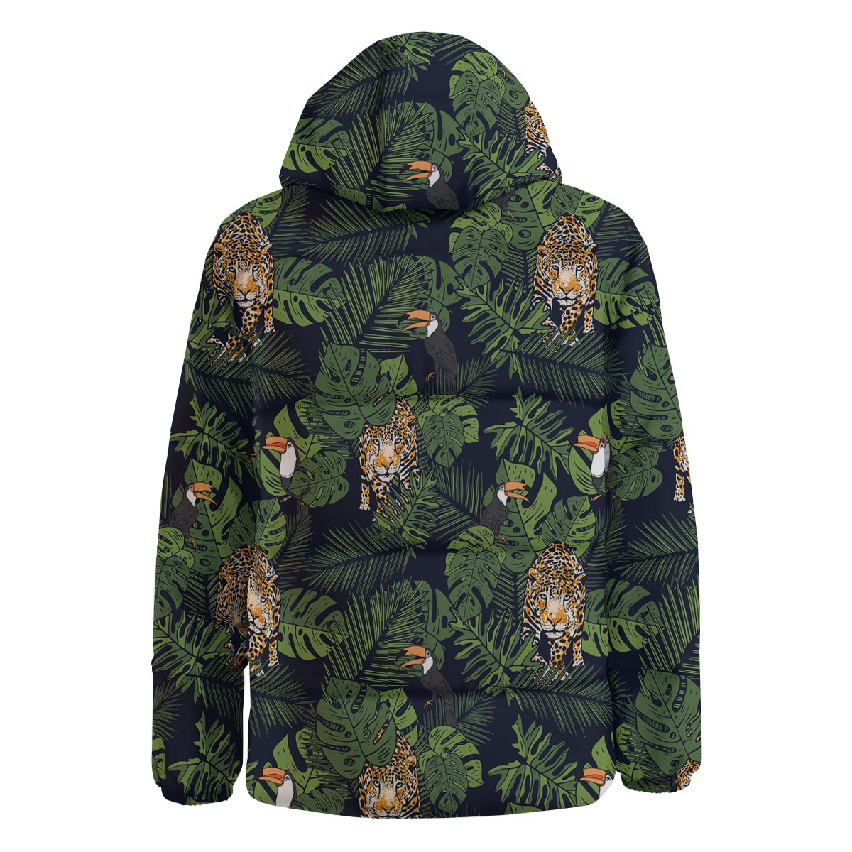 Toucan And Tiger Print Pattern Down Jacket-grizzshop