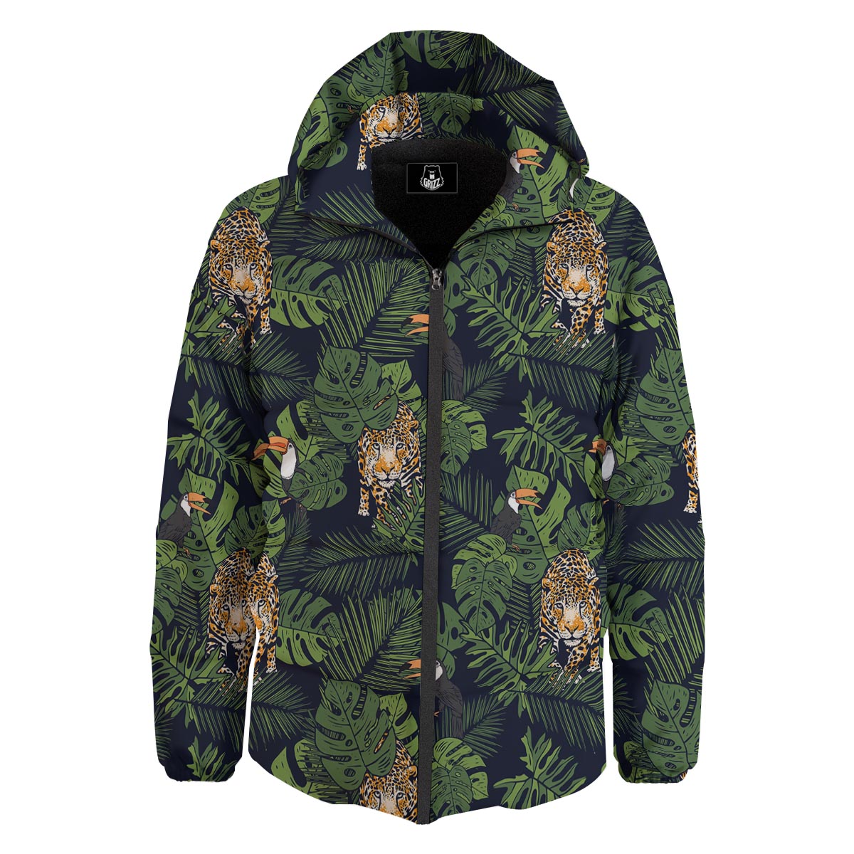 Toucan And Tiger Print Pattern Down Jacket-grizzshop