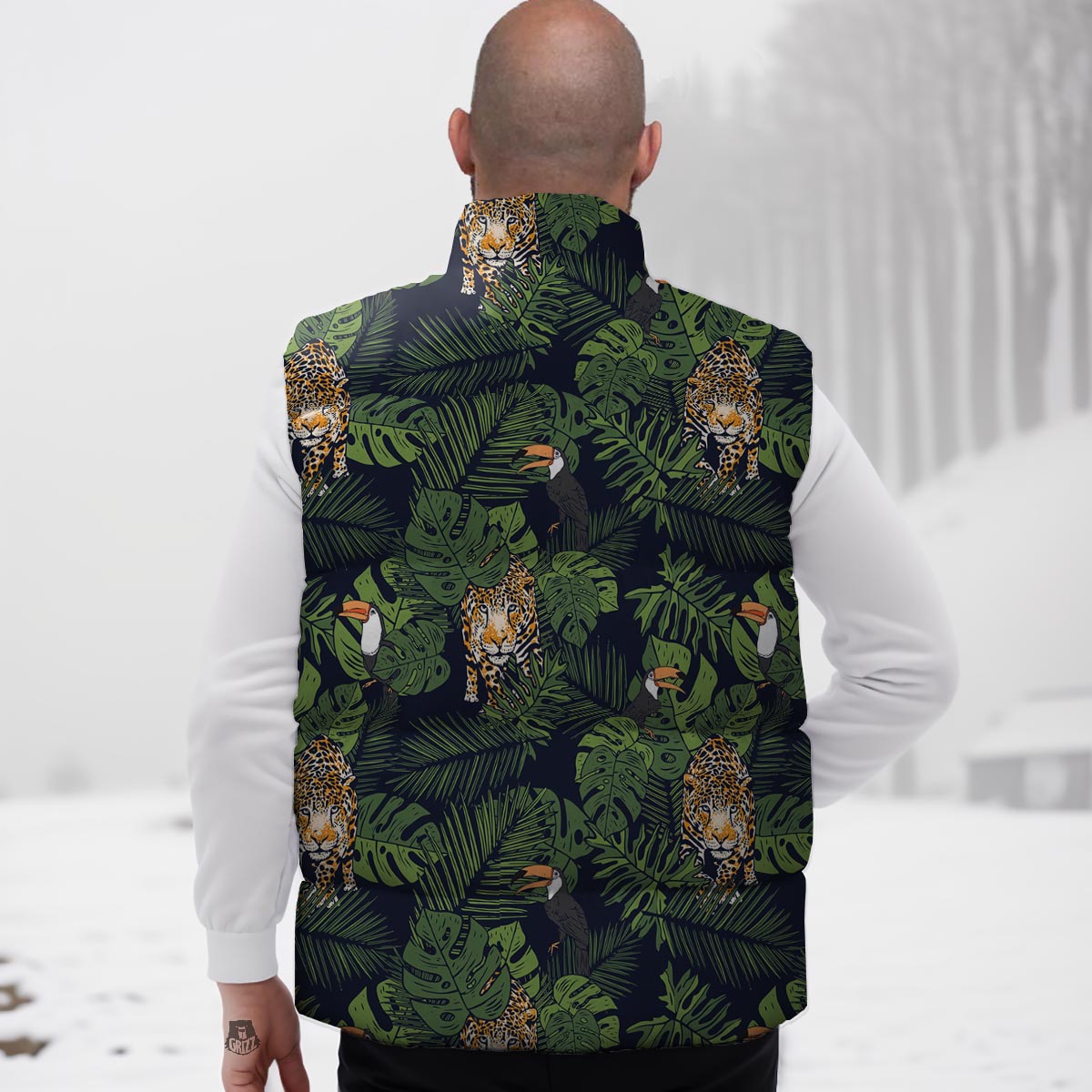 Toucan And Tiger Print Pattern Down Vest