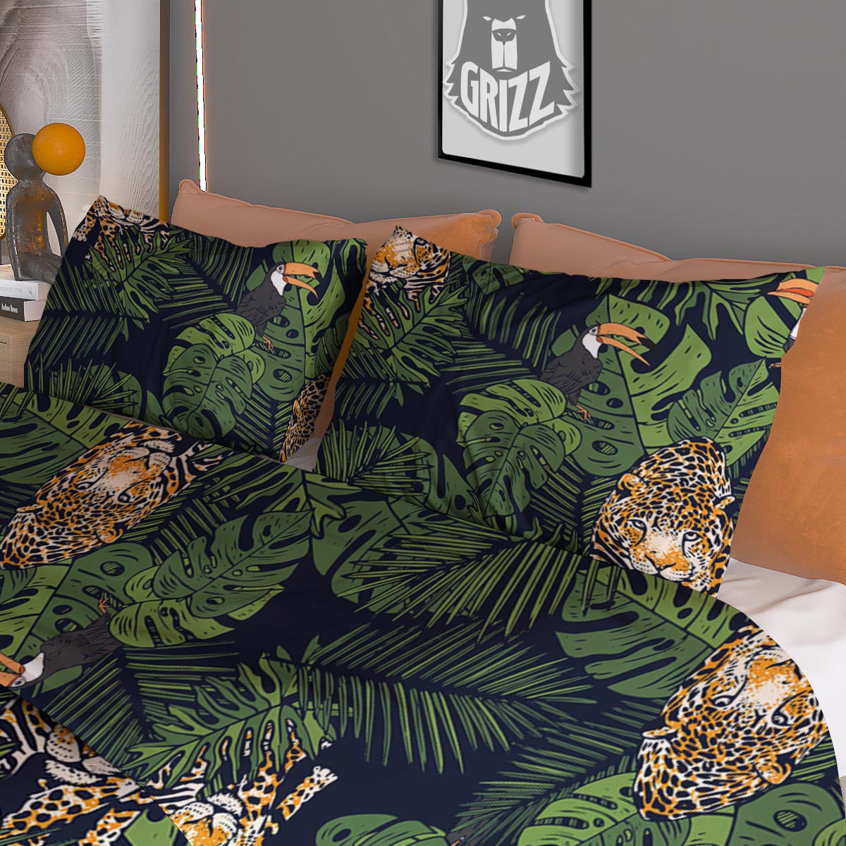 Toucan And Tiger Print Pattern Duvet Cover Bedding Set