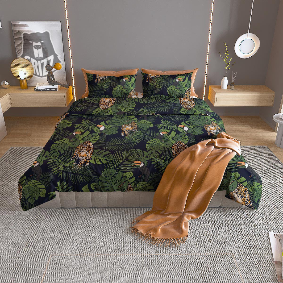 Toucan And Tiger Print Pattern Duvet Cover Bedding Set